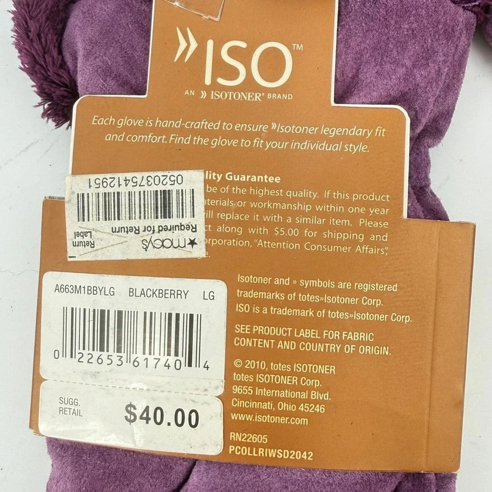 Isotoner Gloves‎ Blackberry Purple Women L Genuine Leather Faux Fur Trim New